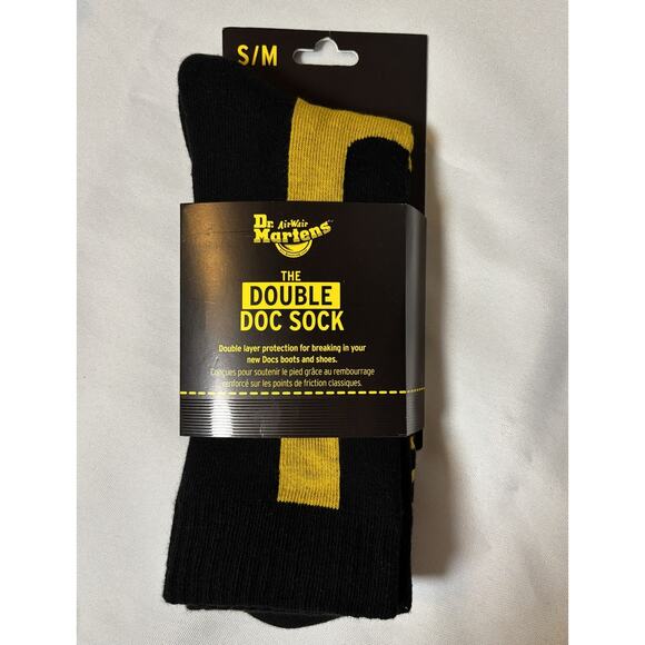 Dr. Martens Double Doc Sock Black Yellow Size S/M • Double Layer Boot Socks NWT - Picture 1 of 3